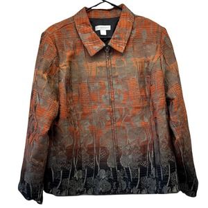 Christopher & Banks Large Orange to Black Floral Ombre Zip up Jacket